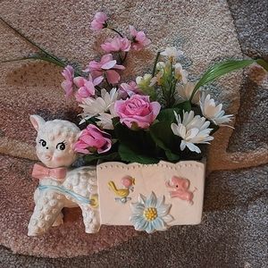Rare vintage lamb and cart planter